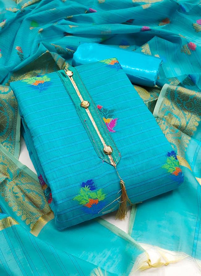 Banarasi Jacquard Sky Blue Festival Wear Weaving Dress Material